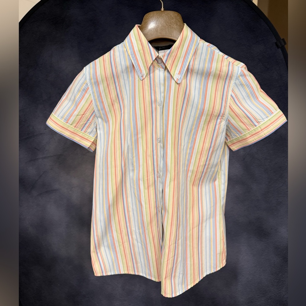 J. Crew Short-Sleeve Button-Down Shirt in Pastel Multi-Stripe